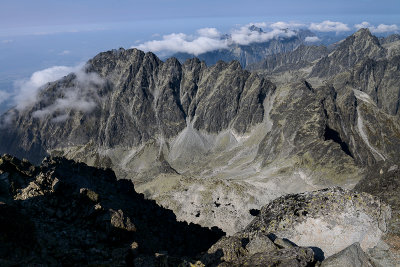 On the summit of Gerlach Peak 2655m, below Batizovská Valley, behind Končistá 2538m, Tatra NP