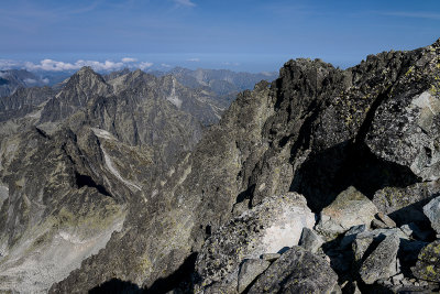 On the summit of Gerlach Peak 2655m, Vysoká 2547m on the left, Tatra NP