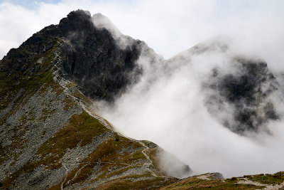 Ostry Rohac 2088m and Placlive 2125m behind seen from Volovec descend, Tatra NP