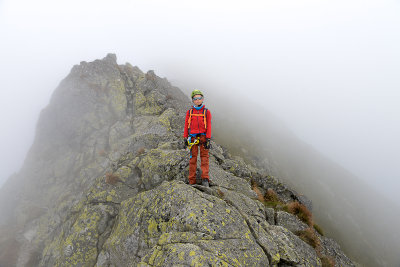 Alex on the ridge between Ostry Rohac 2088m and Placlive 2125m, Tatra NP