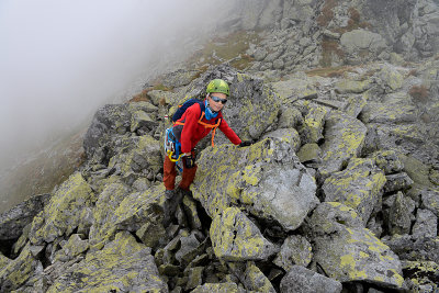 Alex on the ridge between Ostry Rohac 2088m and Placlive 2125m, Tatra NP