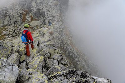 Alex on the ridge between Ostry Rohac 2088m and Placlive 2125m, Tatra NP