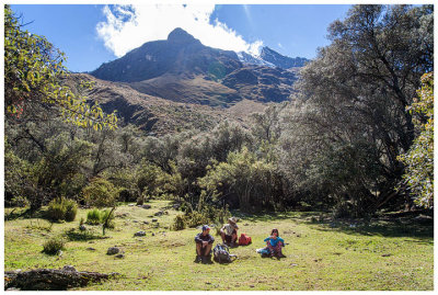 Break at Quishuar before climbing up to base camp