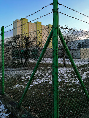 Green Fence And Building