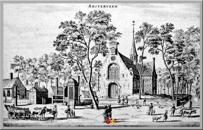 Amstelveen, kerk circa 1670, boek Olfert Dapper Philipp von Zesen