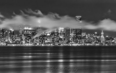 Downtown Seattle Rolling Steam Black and White