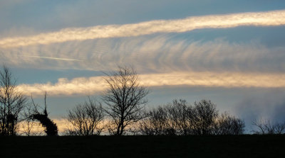 Con trails and clouds