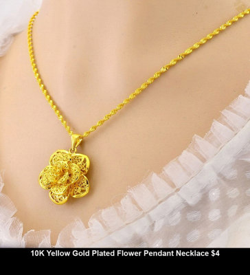 10K Yellow Gold Plated Flower Pendant Necklace $4.jpg
