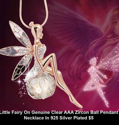 Little Fairy On Genuine Clear AAA Zircon Ball Pendant Necklace In 925 Silver Plated $5.jpg
