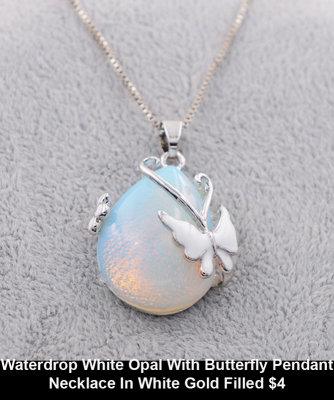 Waterdrop White Opal With Butterfly Pendant Necklace In White Gold Filled $4.jpg