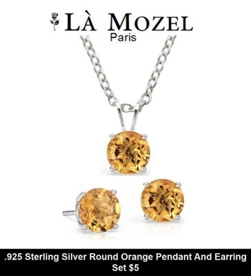 .925 Sterling Silver Round Orange Pendant And Earring Set $5.jpg