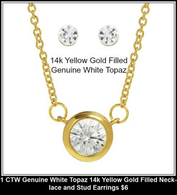 1 CTW Genuine White Topaz 14k Yellow Gold Filled Necklace and Stud Earrings $6.jpg