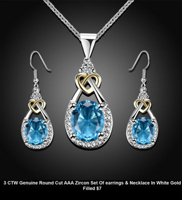 3 CTW Genuine Round Cut AAA Zircon Set Of earrings & Necklace In White Gold Filled $7.jpg
