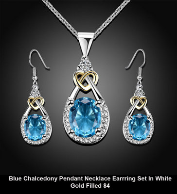 Blue Chalcedony Pendant Necklace Earrring Set In White Gold Filled $4.jpg