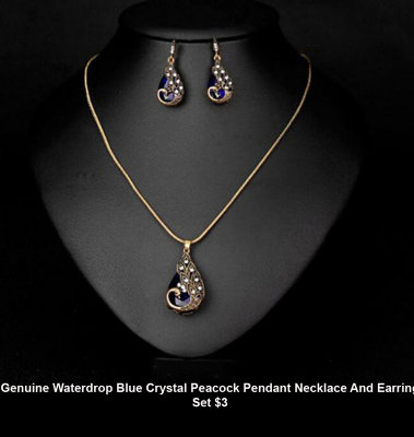 Genuine Waterdrop Blue Crystal Peacock Pendant Necklace And Earring Set $3.jpg