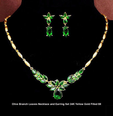 Olive Branch Leaves Necklace and Earring Set 24K Yellow Gold Filled $9.jpg