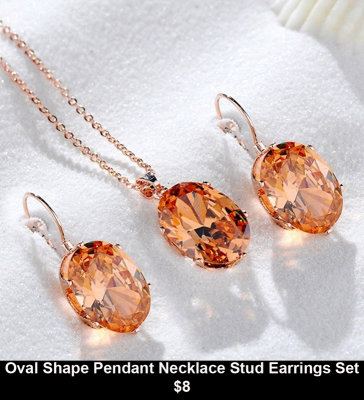 Oval Shape Pendant Necklace Stud Earrings Set $8.jpg