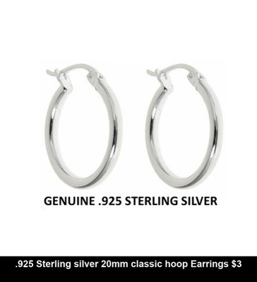 .925 Sterling silver 20mm classic hoop Earrings $3.jpg