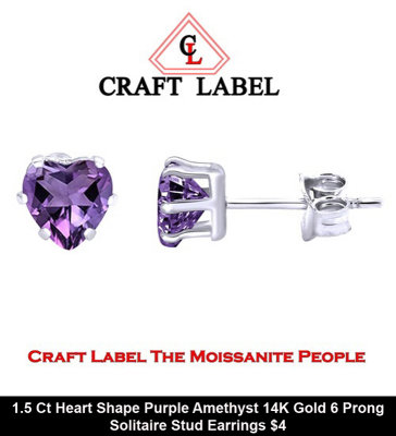 1.5 Ct Heart Shape Purple Amethyst 14K Gold 6 Prong Solitaire Stud Earrings $4.jpg