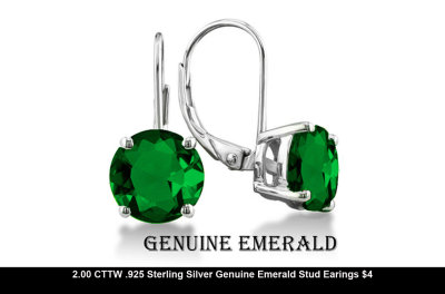2.00 CTTW 18K White Gold Plated With Genuine Emerald Leverback Earings $4.jpg