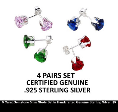 5 Carat Gemstone 5mm Studs Set In Handcrafted Genuine Sterling Silver  $5.jpg