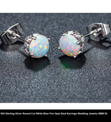 925 Sterling Silver Round Cut White Blue Fire Opal Stud Earrings Wedding Jewelry 6MM $3.jpg