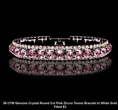 36 CTW Genuine Crystal Round Cut Pink Zircon Tennis Bracelet In White Gold Filled $3.jpg
