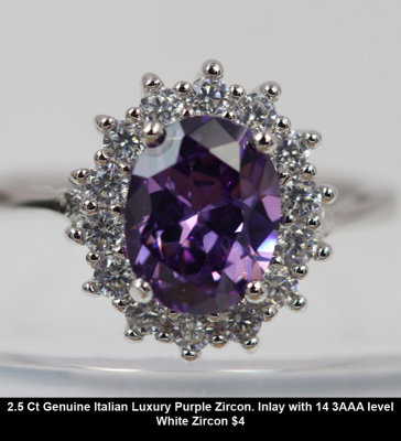 2.5 Ct Genuine Italian Luxury Purple Zircon. Inlay with 14 3AAA level White Zircon $4.jpg