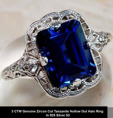 3 CTW Genuine Zircon Cut Tanzanite Hollow Out Halo Ring In 925 Silver $3.jpg