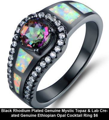 Black Rhodium Plated Genuine Mystic Topaz & Lab Created Genuine Ethiopian Opal Cocktail Ring $6.jpg