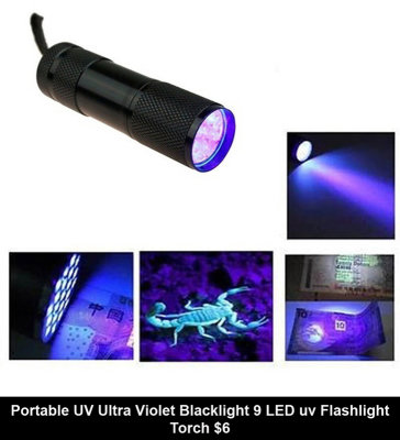 Portable UV Ultra Violet Blacklight 9 LED uv Flashlight Torch $6.jpg