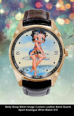 Betty Boop Bikini Image Custom Leather Band Quartz Sport Analogue Wrist Watch $10.jpg