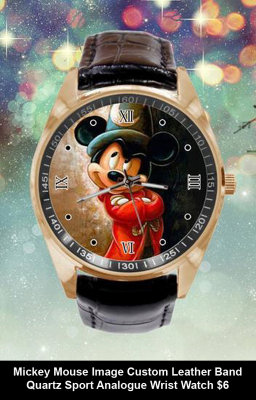 Mickey Mouse Image Custom Leather Band Quartz Sport Analogue Wrist Watch $6.jpg