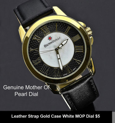 Leather Strap Gold Case White MOP Dial $5.jpg