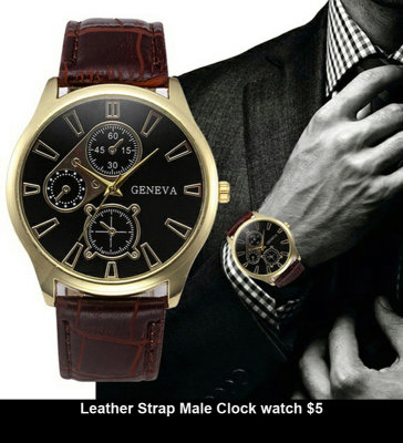 Leather Strap Male Clock watch $5.jpg