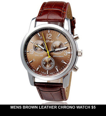 MENS BROWN LEATHER CHRONO WATCH $5.jpg