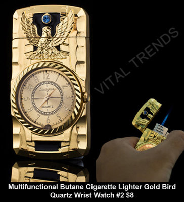 Multifunctional Cigarette Lighter Gold Bird Quartz Wrist Watch #2 $8.jpg