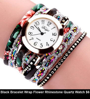 1 Black Bracelet Wrap Flower Rhinestone Quartz Watch $6.jpg