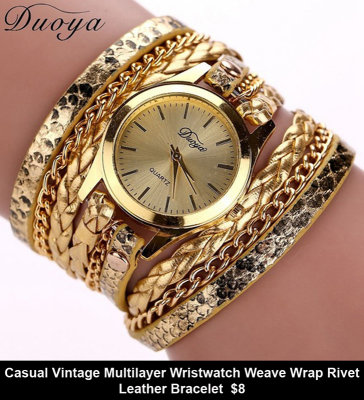 2 Casual Vintage Multilayer Wristwatch Weave Wrap Rivet Leather Bracelet  $8.jpg