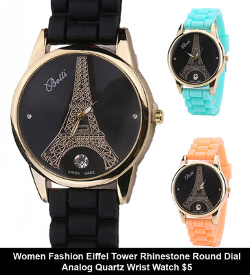 9 Women Fashion Eiffel Tower Rhinestone Round Dial Analog Quartz Wrist Watch $5.jpg