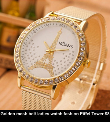 9b Golden mesh belt ladies watch fashion Eiffel Tower $8.jpg