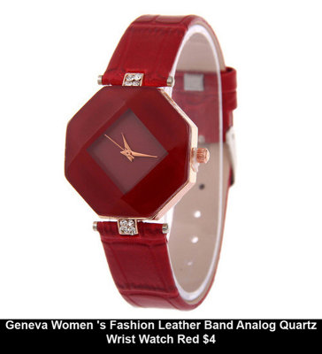 9m Geneva Women 's Fashion Leather Band Analog Quartz Wrist Watch Red $4.jpg