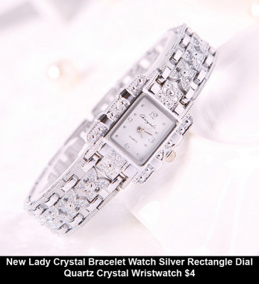 9t New Lady Crystal Bracelet Watch Silver Rectangle Dial Quartz Crystal Wristwatch $4.jpg