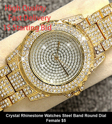 Crystal Rhinestone Watches Steel Band Round Dial Female $5.jpg