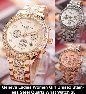Geneva Ladies Women Girl Unisex Stainless Steel Quartz Wrist Watch $5.jpg