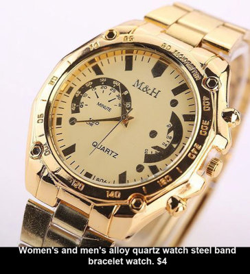 Women's and men's alloy quartz watch steel band bracelet watch. $4.jpg
