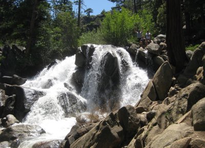 Ella, Matt, and Deanna Murchison at the Falls in Grover Hot Springs State Park