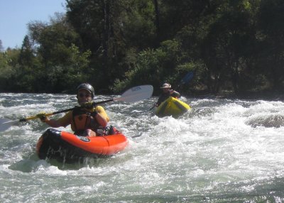 Dave Hellerstein and Matt Cleary exiting Highway Rapid on the American River