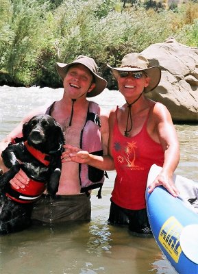 Paul Futscher, KayLynne Van Saun, and Good Dog Jetta at Cache Creek