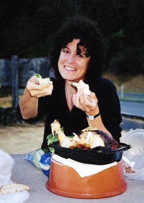Laurie Light Passing the Veggies in Camp on the Trinity